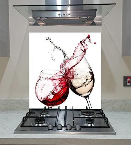Splash back, Tempered Glass Panel Kitchen with glasses of wine on the white background, Any Size, Va Art Glass (wide 60 x height 80 /cm)