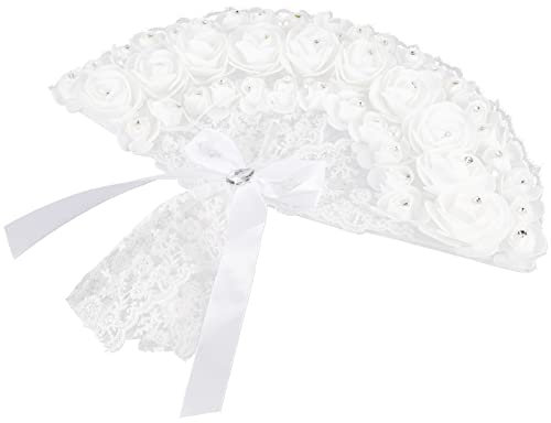 HOMSFOU Hochzeit Handfächer Vintage Faltfächer Retro-Stoff-Fans Vintage Brautstrauß Aus Federn Tanzender Handfächer Faltbarer Chinesischer Fächer Geschenk Weiß Falten Spitze Fräulein China