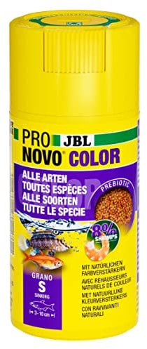 JBL PRONOVO COLOR GRANO CLICK, Farbfutter-Granulat für alle Aquarienfische von 3-10 cm, Klickdosierer, Fischfutter-Granulat, Größe S, 100 ml