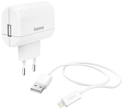 Hama Schnellladegerät mit USB-Lightning-Kabel (Apple-Lightning-Netzteil, Kabel 1 m, 12 W/5 V/2,4 A, MFI-Zertifiziert, Stromversorgung für Apple iPhone iPod Geräte) Weiß
