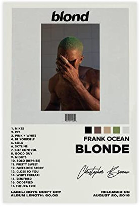 ARZARF Poster Frank Ocean – Blondes Poster, Frank-Ozean, Albumcover, Leinwandposter, Schlafzimmer-Dekor, Sportlandschaft, Büro, Raumdekoration, Geschenk, ungerahmt, 30 x 45 cm