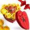 Idee Regalo San Valentino e Festa della Donna 2025 - Cofanetto a Cuore con Rose Artificiali Gialle + 130gr Cioccolatini Al Latte