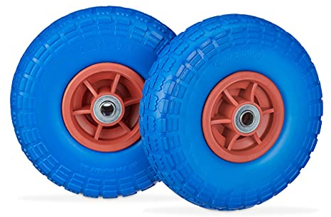 Relaxdays Set of 8 Wheelbarrow Tyres, Puncture-Proof Solid Rubber, 4.1/3.5-4, 16 mm Axle, Spare Wheel, Blue/Red