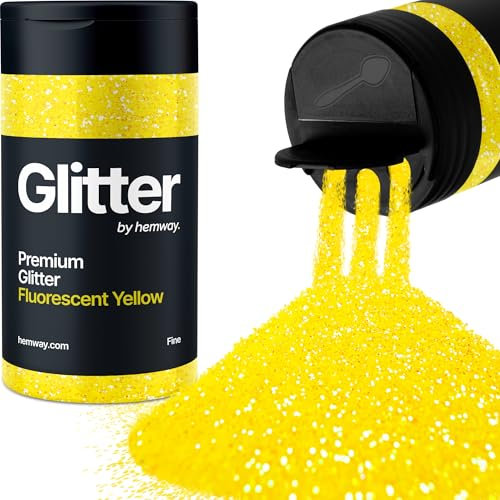 Hemway Premium Glitter Shaker - Fluorescent Yellow | Fine Metallic Flake Sequins for Resin & Epoxy Crafts | Craft Supplies for Tumblers, Festival, Hair, Face, Body, Eye & Nail Art | 130 g