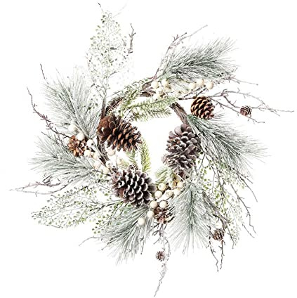 Türkranz Winterkranz oder Tischkranz ø 60 cm - Weihnachtskranz rund mit Zapfen und weißen Beeren - Herbst Winter (Art.H20)