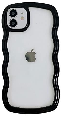 QLTYPRI Compatible with iPhone 11 Case, Cute Curly Wave Frame Clear Case for Girls Women, Transparent Soft Silicone TPU Bumper Shockproof Protective Phone Cover for iPhone 11 - Black
