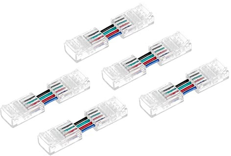 sourcing map 4-Pin RGB LED Licht Streifen Steckverbinder 10mm Lötfrei Adapter Terminal Anschluss für 5050 4 Leitung RGB LED Streifen H Form Anschluss 5Pack