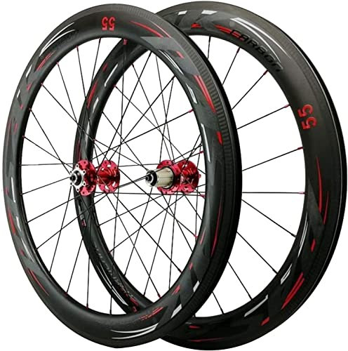 ZECHAO 700C Road Carbon Fiber Fahrrad Laufradsatz, Aluminium Nabe abgedichtetes Lager Schnellspanner Scheibenbremse Vorderrad für 7/8/9/10/11 Gang Radsatz (Farbe: Rot, Größe: 50 mm)