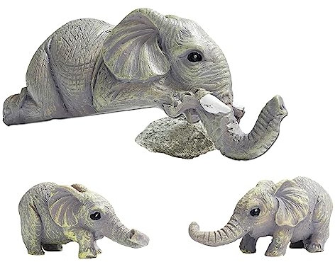 Molyorch 3 Stück Elefanten Gartendeko Zubehör, Afrika Elefant Deko Gartenfiguren, Außen Elefante, Harz Elefant Figuren Garten, für Gartendekoration, Wohnaccessoires, Bürotischdekoration