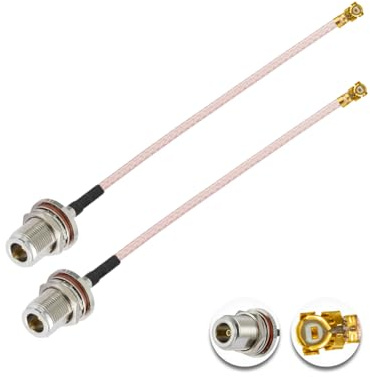 Vecys 2PCS U.F.L1 a N Tipo Hembra Baja Pérdida Cable Coaxial 4 /10CM U.F.L1 RG178 Cable Coaxial Pigtail para Routers Inalámbricos Mini PCIE Tarjetas de Red PCI Wi-Fi WAN Repetidor