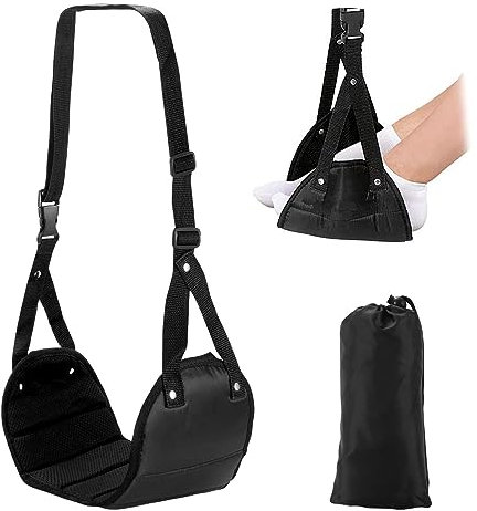 GWAWG Flugzeug Fußstütze,Flugzeugfußstütze aus Premium Schaumstoff Travel Foot Hommock mit Memory Foam, tragbare verstellbare Flugzeug Beinauflage, Schwarz