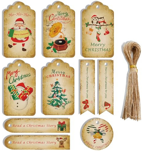 Christmas Tags 50 Pcs Set with String Traditional Gift Xmas Hanging Present Craft Labels Set 1