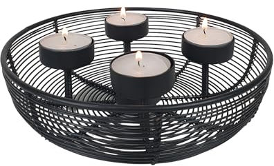 Adventskranz Metallschale schwarz Ø 20,5cm mit 4 Teelichtern