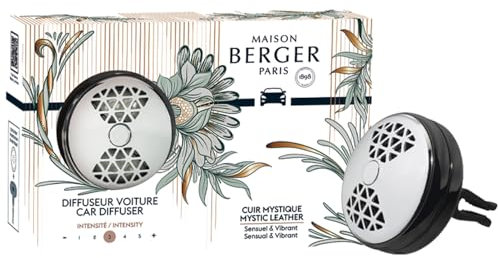 MAISON BERGER - Nachfüllbares Auto Vent Clip Diffusor Set - 7,9 x 5,1 x 2 cm - Made in France (Mystic Leather)