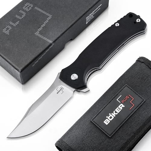 BÖKER PLUS® M.E.R.K. 1 Linerlock Taschenmesser - Einhand Flipper Messer mit G10 Griff schwarz - taktisches Outdoor Klappmesser - Tactical Knife mit scharfer D2 Clip-Point Klinge, Etui & Geschenk-Box