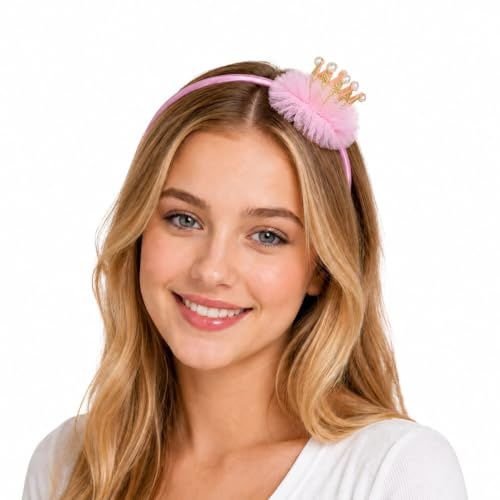 Das Kostümland Prinzessin Glitzer Krone mit Perlen und Rüschen | Haarreif Rosa