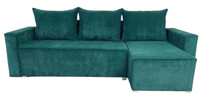 Verona Idee Ecksofa Agnes mit Schalffunktion -Cord- Sofa zum Entspannen Bettsofa Moderne Stil - Ideal für gesellige Zusammenkünfte Ottomane Links-Rechts - Grun