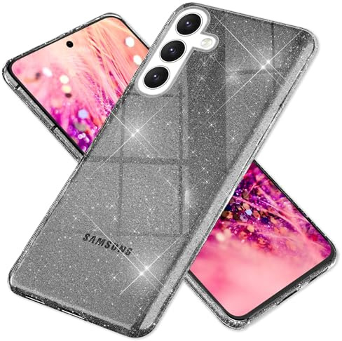 NALIA Glitzerhülle für Samsung Galaxy S24 - Hülle, Schwarz | Reflektierende Partikel im Material verschmolzen, Geschmeidige Oberfläche, Erhöhte Kanten an Kamera und Display