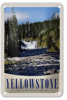 Femer Blechschild Reise 12x18cm Yellowstone Wasserfall Gebirge Natur Schild