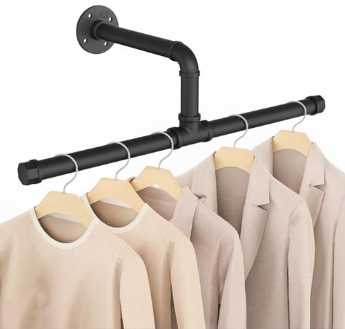 Yawinhe Industrierohr Kleiderstangen, 51cm Kleiderständer für die Wand, Rustikale Kleideraufbewahrung, Platzsparenders Wandregal Küchenregal, für kleine Zimmer, Schwarz, 51cm, 1-Pack