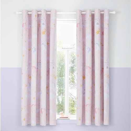 Catherine Lansfield Fairytale Einhorn-Vorhänge, 168 x 183 cm, 2 Paneele, Rosa