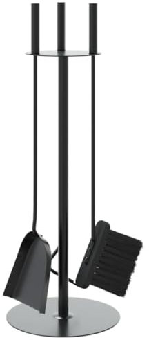 vidaXL Set d’Outils de Cheminée 4 pcs, Ensemble de Foyer avec Crochet Pince Balai Pelle, Kit de Tisonnier, Porte-outils de Cheminée, 22x59 cm Acier