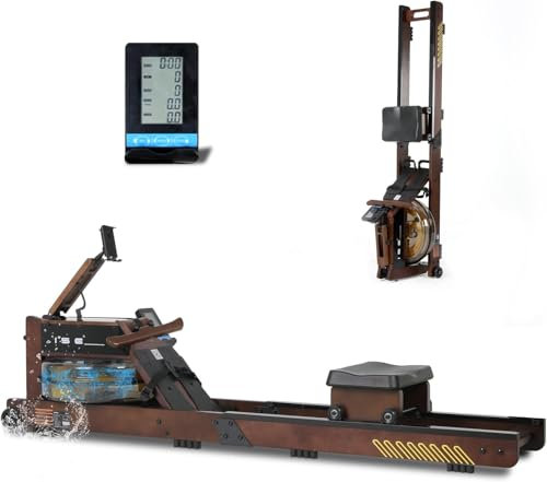 ISE Wasser Rudergerät Holz Klappbar für Zuhause, mit LED Display, Holzrudergerät mit Wasserwiderstand, Rudergerät mit Wasserpumpe
