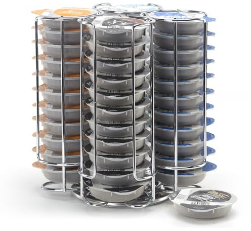 SYSYLY Coffee Pod Holder Compatible With Tassimo, Stand for 44 Capsules, 360° Rotatable and Non-Slip Rack, Sliver