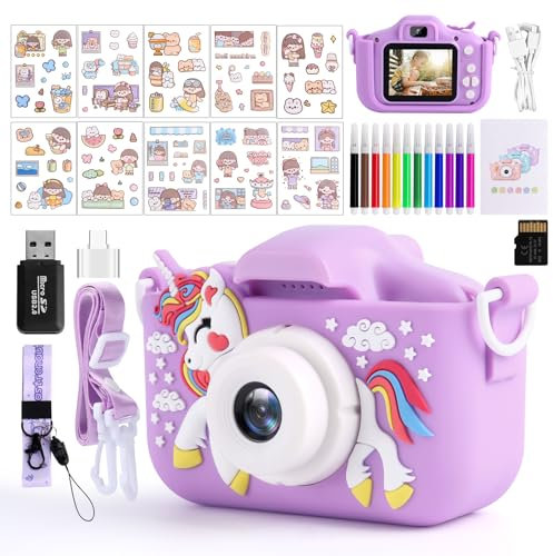 Appareil Photo pour Enfants, 2,0 Pouces Appareil Photo Numérique Rechargeable, 1080P Caméra Vidéo Selfie, 32GB Carte, Lecteur de Cartes, Cadeau de Noël