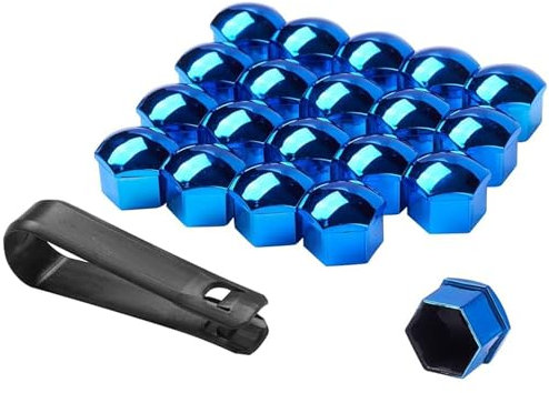 ZBMDTHEF 20 Stücke Auto Radschraubenkappen Für Opel Astra Insignia Mokka Zafira Corsa, Universelle Sechskant Radmutternabdeckung Schraubenkappe Mit Entfernungswerkzeug Set Auto Zubehör,E/Blue-17mm