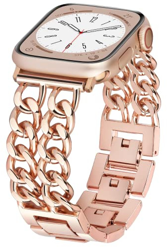 Aniaboho Kompatibel mit Apple Watch Armband 42mm(Series 11/10) 40mm 41mm 38mm, Doppelketten Damen Armband iWatch für Apple Watch Ultra 2 1 SE 11 10 9 8 7 6 5 4 3 2 1, Schmuck für Fraue, RoséGold