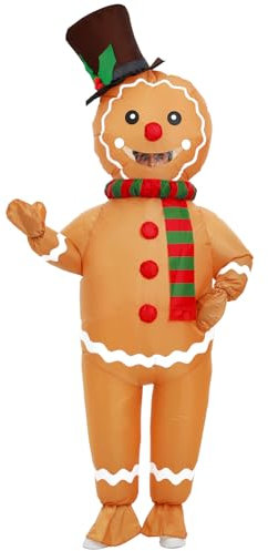 Anroong Inflatable Costume for Adult Christmas Gingerbread Halloween Blow Up Costumes Gingerbread Man for Women Funny Cosplay Party (Men-Gingerbread)