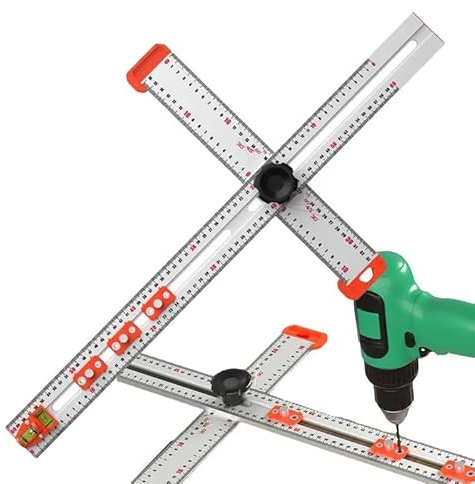 Tofelf 4-in-1 Bohrer Positionierungslineal,T Quadrat Lineal Bohrpositionierungslineal,T Quadrat Lineal 60 Cm Hochpräzises Winkellineal, Verstellbarer Winkel Gleitendes T Quadrat Messlineal