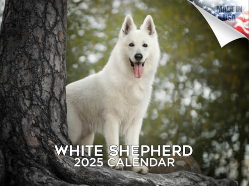 Kalender 2024 2025, weißer Schäferhund, Monats-Wandkalender für Hunderassen, 30,5 x 45,7 cm offen, dickes Papier ohne Blutung, Geschenk, akademischer Lehrerplaner, Kalender zum Organisieren und Planen