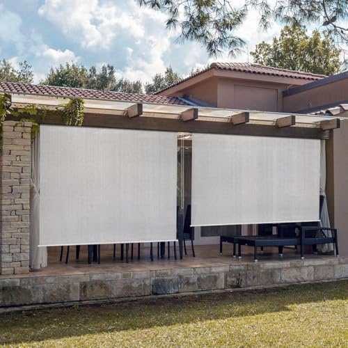 Outdoor Roller Shade,Outdoor Blinds,Outdoor Blinds Waterproof,Pergola Blinds,Durable Waterproof Sunblind,Aluminum Alloy Rod,for Terrace Balcony Garden,Light gray,W120xL240cm