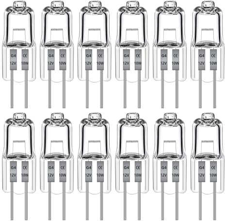 12 Stück G4 Halogen Glühbirnen 10W 12V, G4 Clear Capsule 2 Pin Glühbirnen, Dimmbare G4 Halogenlampen, Warmweiß 2700K, für Kronleuchter, Innenbeleuchtung, Küchenbeleuchtung, Schienenbeleuchtung