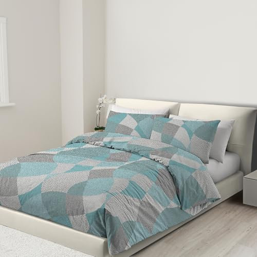 Banzaii Einzelner Bettbezug 135x200 Zm mit Reißverschluss und Eckschnürung 100% Mikrofaser, Bettbezug und Kopfkissenbezug mit Reißverschluss 80x80 Zm, hergestellt in Italien, Francesca Grün