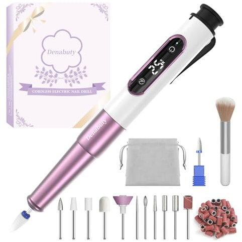 Nagelfräser, Denabuty Elektrische Nagelfeile Kabellos 12 in 1 Fräser für Gelnägel 25000 u/Min, USB Wiederaufladbare, 5 Verstellbare Geschwindigkei, Maniküre Pediküre Set DN-2502Z