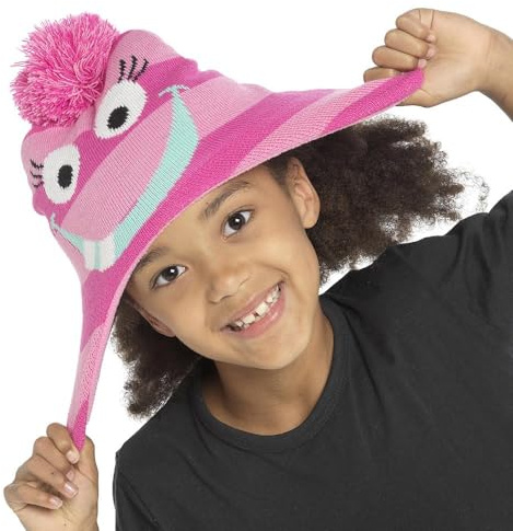 A2Z 4 Kids Boys Girls - Hat KH1046 Monster Pink 3-6 | Cosy Pom Pom Cap With Turn Up Cuff For Cold Season Outdoor Wear
