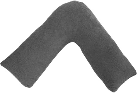 Lancashire Textiles V Shaped Pillow – Teddy Fleece, Hollowfibre Filling, Supportive Pillow for Sitting Up, Relaxing, or Sleeping, Made in Britain (Charcoal Grey, 66cm x 36cm x 33cm)