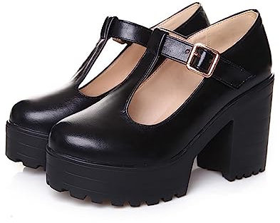 Women Chunky Platform Mary Jane Shoes - Ankle Strap Closed Toe Court Shoes - Ladies Comfort Support Work Pumps Mid Block Heels Mary Jane Comfort Work Pumps Wedding Shoes Princess Shoe