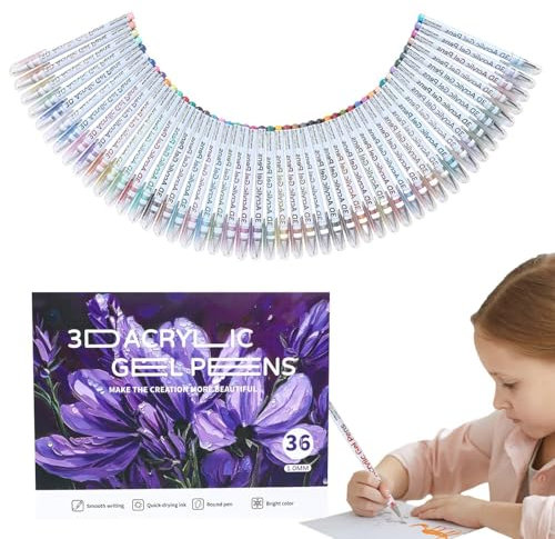 Stylo À Encre Acrylique 3-d, Stylos À Peinture Gel Acrylique 1,0 Mm, Encre À Séchage Rapide, Fournitures D'art 36 Couleurs, Stylos À Peinture, Stylos Gel Pailletés, Papeterie Pour Une Écriture Fluide