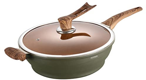 CHCWR Wok Cooking Pot Deckel Induktion Kocher Gas Wok Bratpfanne Pfanne Küchenutensilien (D 32 cm)