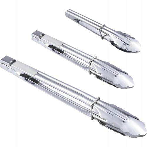 DomoDomo - 3-teiliges Grillzangen-Set aus rostfreiem Edelstahl in verschiedenen Größen – Küchenzangen für Kochen, Braten, Grillen und Servieren – ergonomische Griffe, rutschfest und leicht zu reinigen