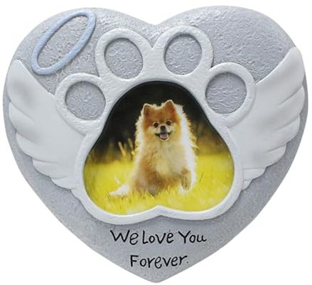 Lueear Gedenkstein für den Garten, Herzform, mit Haustier-Fotorahmen, Grabstein für Grab