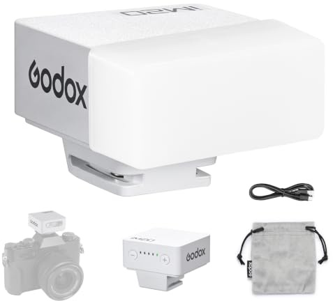 Godox iM20 Mini-Kamerablitz Camera Flash Weiß 470 mAh Typ-c-Ladung 440 Blitze mit Voller Leistung 3s Wiederaufladezeit 5 Leistungsstufen Manuell für Sony Zve10 Zv1 Sony A7III Ricoh Gr3 Fujifilm F1