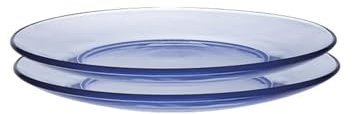 Supercap - Plato de cristal transparente templado de 9.25 pulgadas, plato decorativo de vidrio para ensalada, postre, mesa de comedor de cocina, paquete de 2 (azul claro, 2 unidades)
