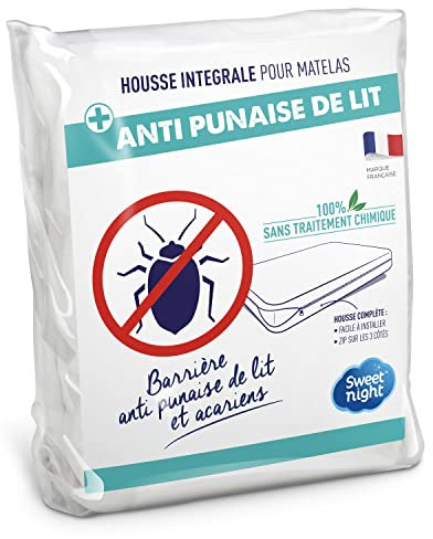 SWEET NIGHT - Housse intégrale Matelas 90x190 cm | Anti-Punaise de lit et Anti-acariens | Rénove Matelas | Fermeture à glissière | sans Traitement Chimique | EP. jusqu'à 20 cm