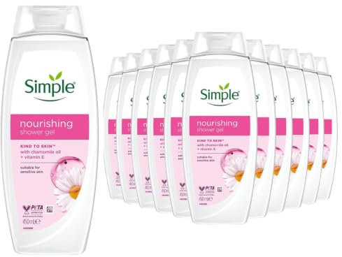 Simple Kind to Skin Nourishing Shower Gel 450ml, 12 Pack for Sensitive Skin