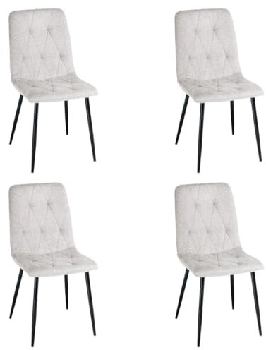 LOLAhome - Pack de 4 sillas de Comedor o Cocina Lina Rombos Gris tapizadas en Lino con Patas metálicas Negras